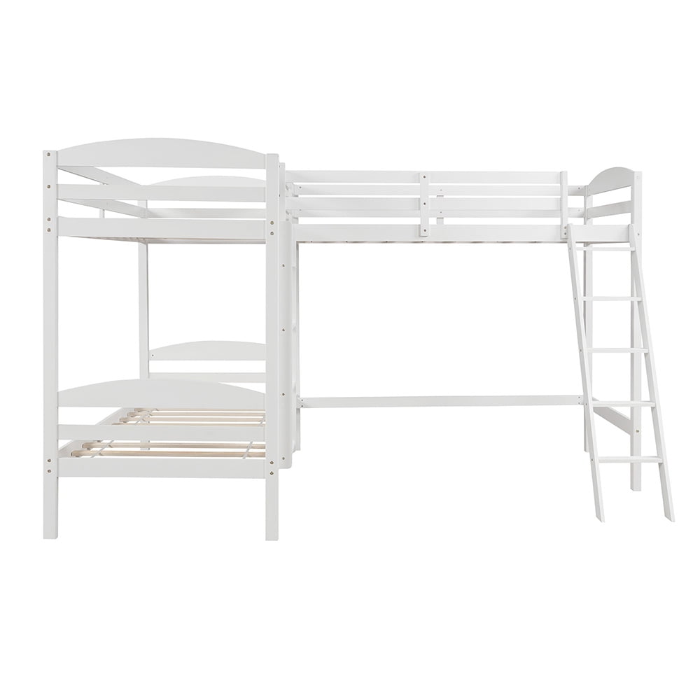 Kepooman Twin Size Solid Wood L-Shaped Bunk Bed & Loft Bed for Bedroom Dorm, White Kepooman Twin Size Solid Wood L-Shaped Bunk Bed & Loft Bed for Bedroom Dorm, White
