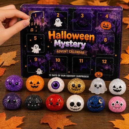 Halloween Dumpling Squishy Mystery Box, Glitter Slow Rise Spooky Stress Balls, 12 Days Halloween Advent Calendar Squeeze Fidget Toys Kids Adults Holiday Present A1