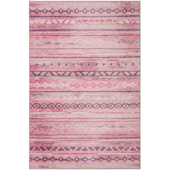 Yuma Indoor/Outdoor Pink Bohemian Tribal 8’ x 10’ Non-Skid Area Rug
