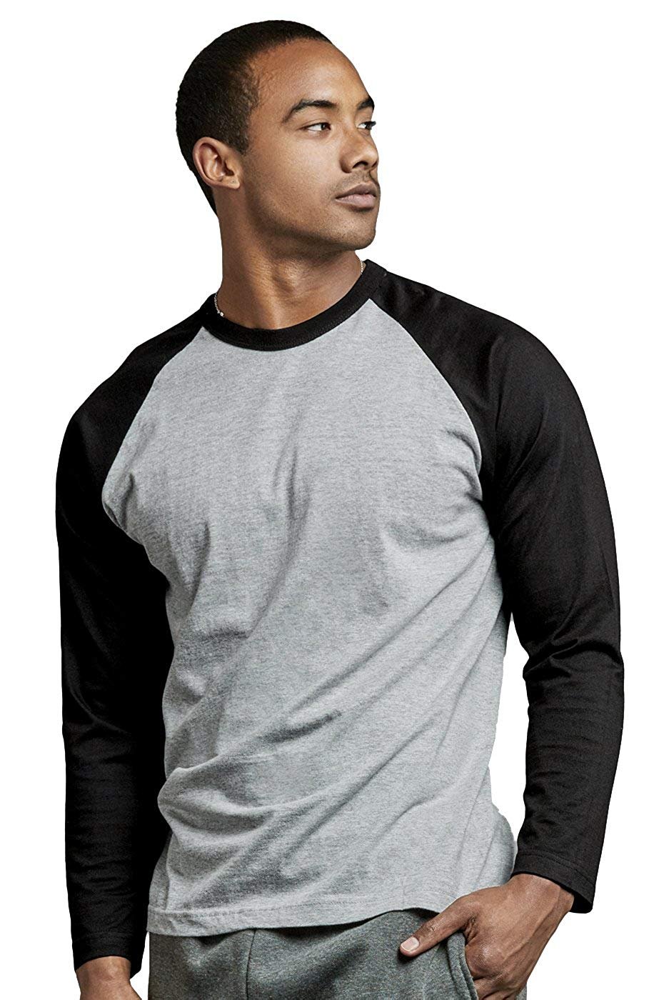 DailyWear Mens Casual Long Sleeve Plain Baseball Cotton T Shirts Black/LT.Grey, 2Xlarge - image 4 of 4