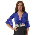 thumbnail image 2 of Kaerm Womens Belly Dance Tassel Coin Lace-Up Shawl Crop Tops Flare Sleeve Cardigan Royal Blue XXL, 2 of 8