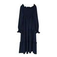 thumbnail image 4 of Robes Grande Taille Jupe Plissée à Manches Longues Col Carré Décontracté à Pois Robe Fluide de Printemps Bleu Foncé TTG, 4 of 4