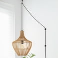 thumbnail image 6 of JONATHAN Y Lucas 13" 1-Light Farmhouse Coastal Rattan 180" Cord Plug-In or Hardwired LED Pendant, Brown, 6 of 10
