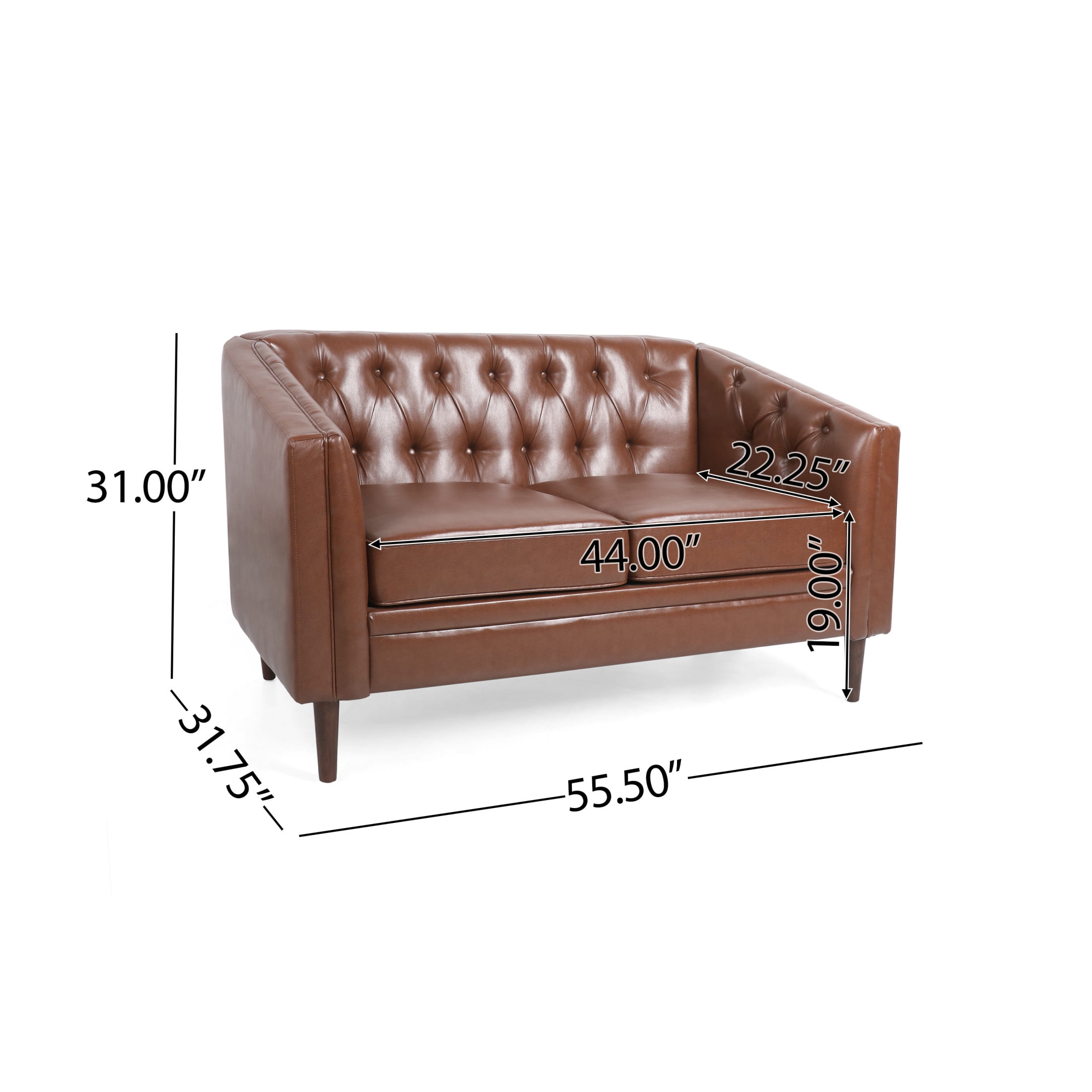 Noble House Brookover Contemporary Faux Leather Tufted Loveseat, Cognac Brown and Espresso