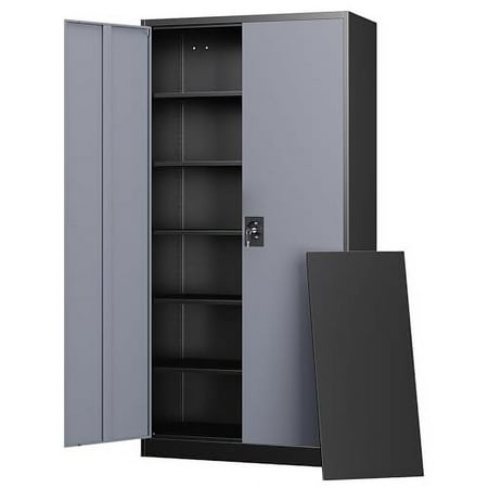 Letaya Metal Garage Storage Cabinets with Lock Door and Adjustable Shelves, Steel Tool Cabinets for Home,Office,Warehouse Organisieren (Black Gray)