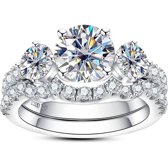 Dazzlingdaimonds Jewels 925 Sterling Silver 2.72 Ct Round Cut White Diamond Engagement Wedding Thanksgiving Christmas Bridal Ring Set 14K White Gold Plated For Women's -8.5