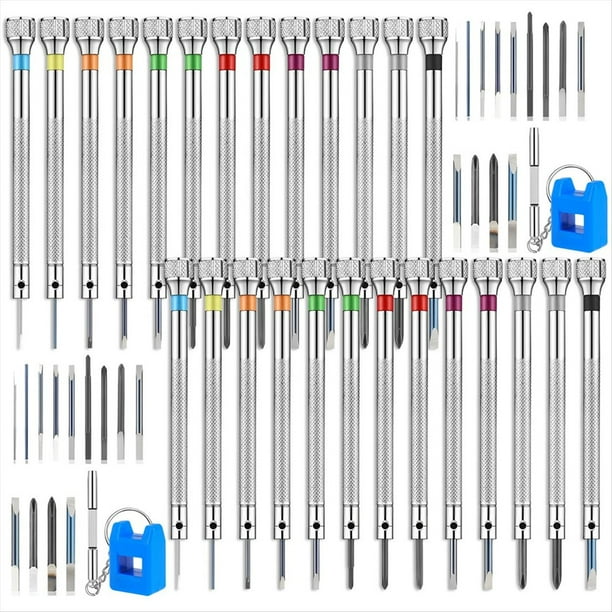 Juego de 26 Destornilladores para Relojes, Destornilladores Pequeños Antideslizantes, Mini Destornillador de 0,6-2,0 mm, Kit de Herramientas para Reparación Electrónica.