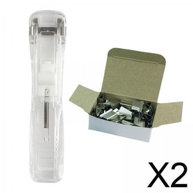 2xMini Grapadora De Empuje Con 50 Clips, Capacidad Para 40 Hojas, Transparente Con 50 Clips