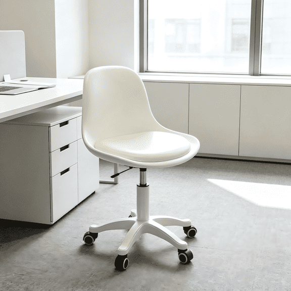 BTFYOU Height Adjustable Armless Task Desk Chair, Soft Padded Swivel Vanity Chair with Backrest, Cute Office Furniture for Bedroom Study & Daily Work(White)