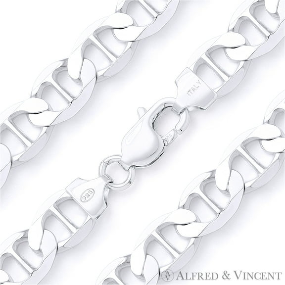 12mm Marina / Mariner Link Italian Chain Bracelet in Solid .925 Sterling Silver