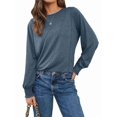 thumbnail image 2 of Blusas de Larga para Mujer, con Cuello Redondo Plisado, Informales, de Negocios, Ropa de Moda. Azul XL, 2 of 6