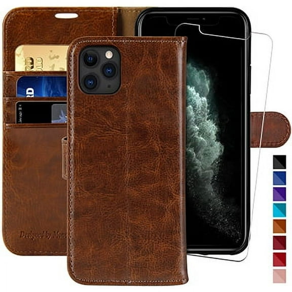 MONASAY Wallet Case Compatible for iPhone 11 Pro, 5.8-inch, [Glass Screen Protector Included] [RFID Blocking] Flip Folio Leather Cell Phone Cover with Credit Card Holder