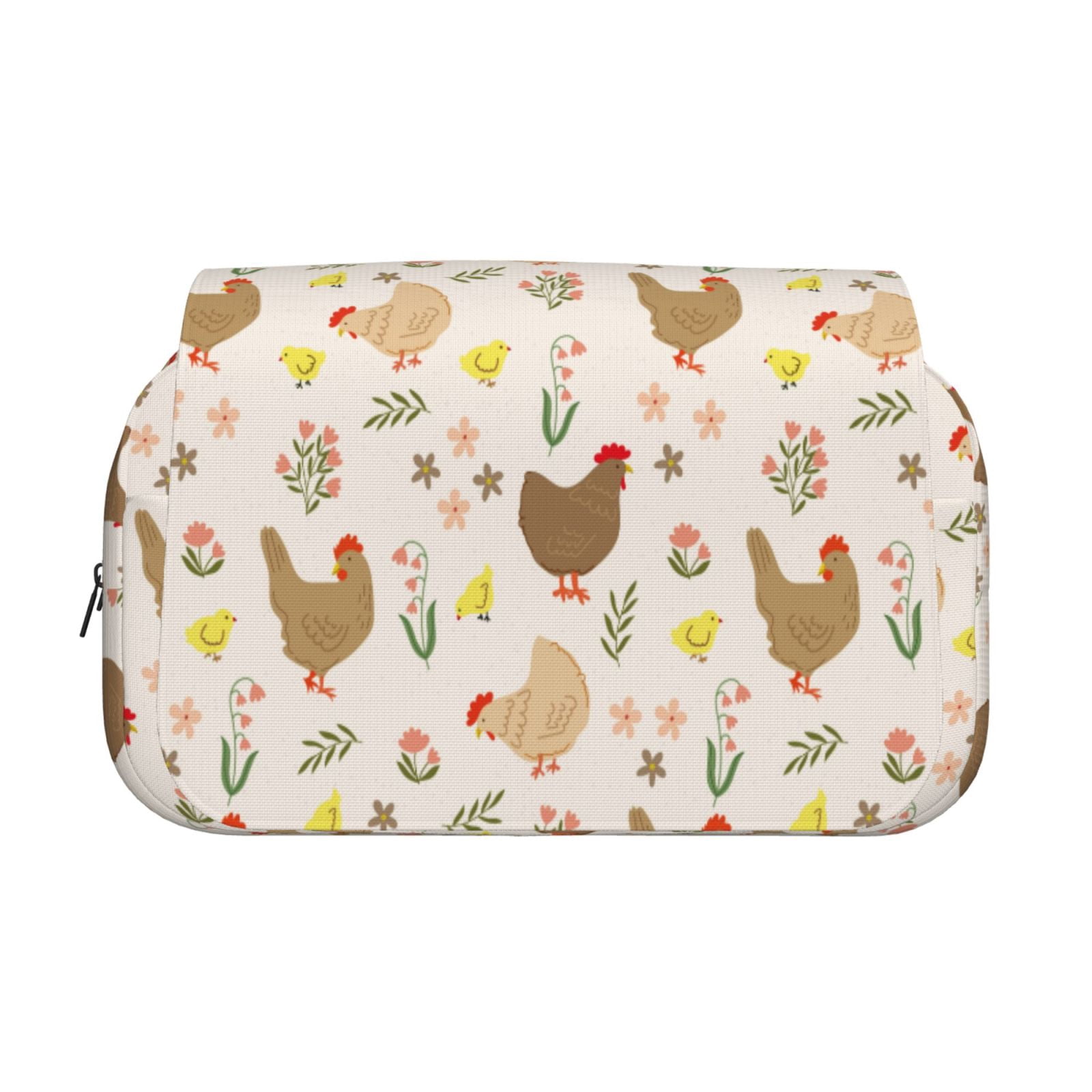 Rateoe Chicken Family Pattern Double Clamshell Pen Case, Storage Organizer with Two Zipper Compartments– Holds Up to 50 Pencils & Pens