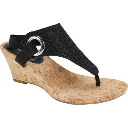 

Women s White Mountain Aida Thong Wedge Sandal Black Glitter Synthetic 6.5 M