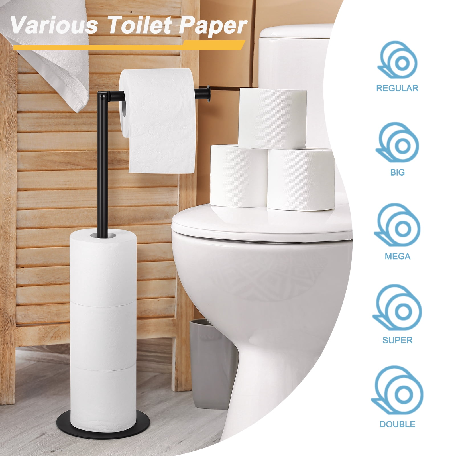 Freestanding Metal Toilet Paper Holder Stand, Black