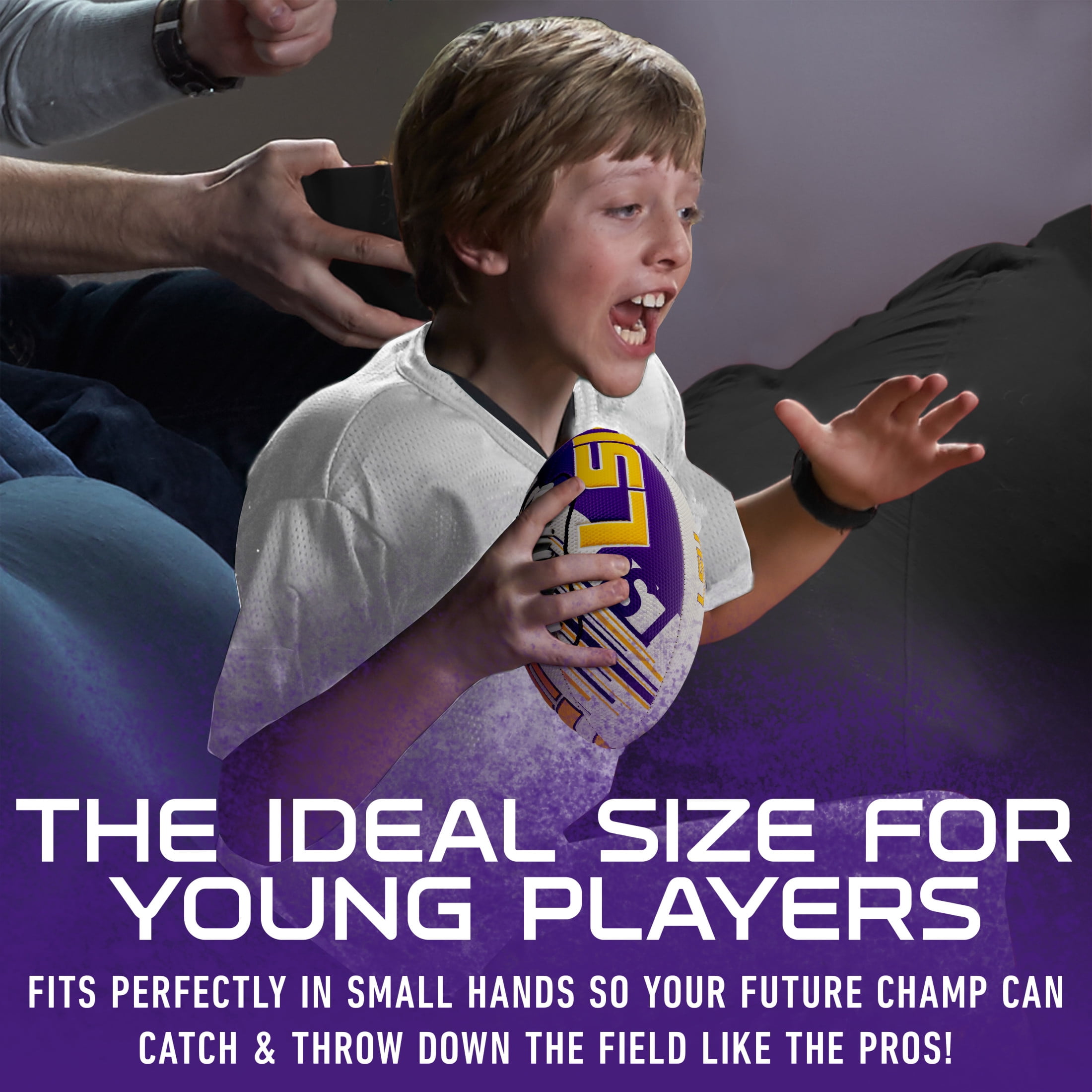 NCAA LSU Tigers Football - Youth Mini Football - 8.5" Football- SPACELACE Easy Grip Texture- Perfect for Kids !