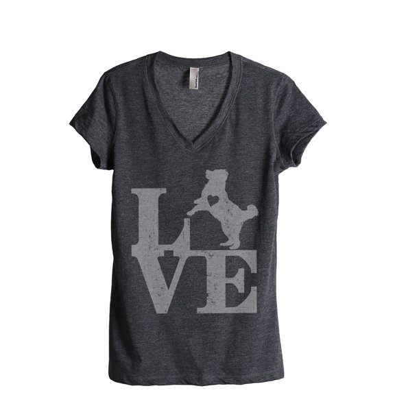 LOVE Bernese Mountain Dog Women's Fashion Relaxed V-Neck T-Shirt Tee Charcoal Grey X-Large