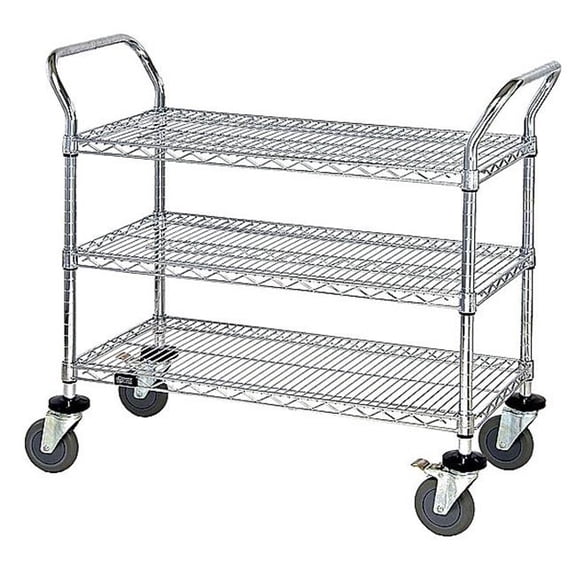 Quantum Storage WRSC-1842SS-3S Stainless Steel Utility Cart, 2 Wire & 1 Solid Shelf - 18 x 42 x 37.5 in.