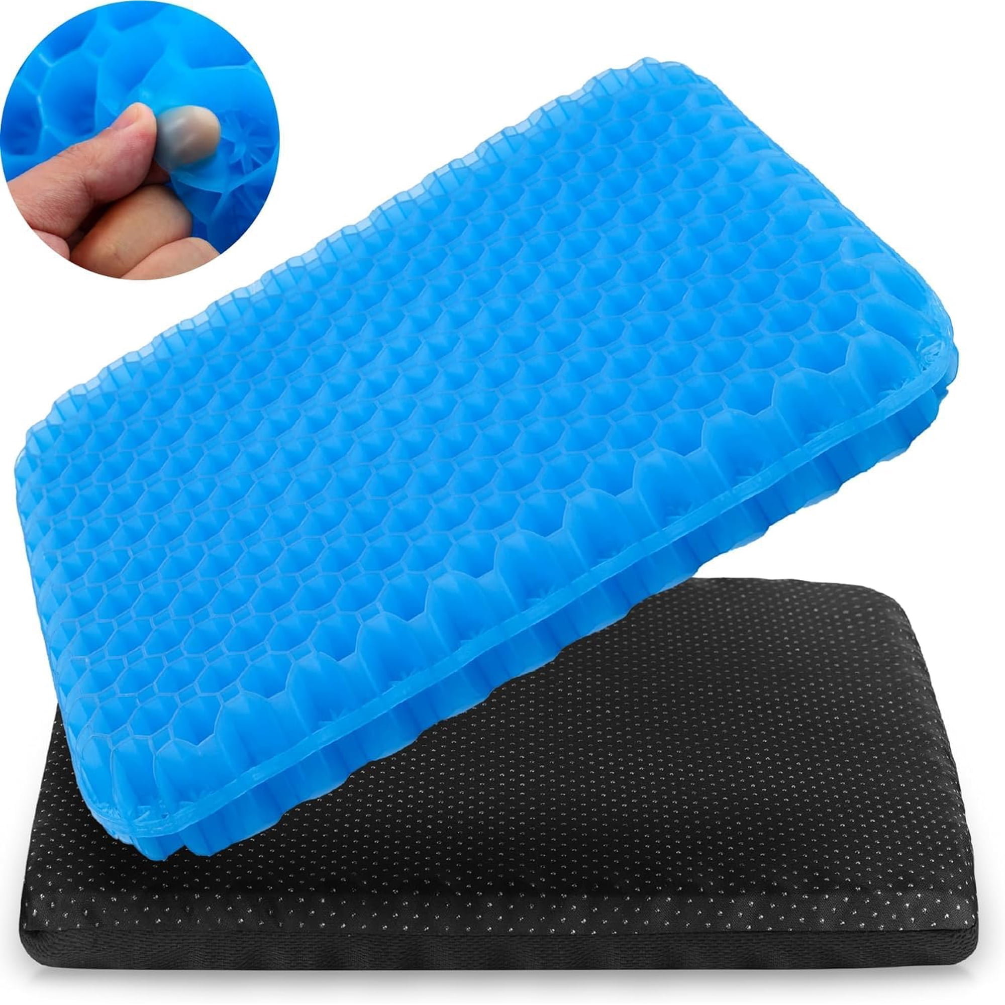 Large Gel Seat Cushion for Long Sitting , Soft & Breathable, Gel Cushion for Wheelchair Reduce Sweat, Gel Chair Cushion for Hip Pain, Gel Seat Cushion for Office Chair（Blue)