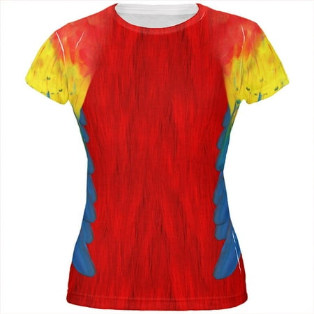 Halloween Scarlet Macaw Parrot Feathers Costume All Over Juniors T Shirt Multi