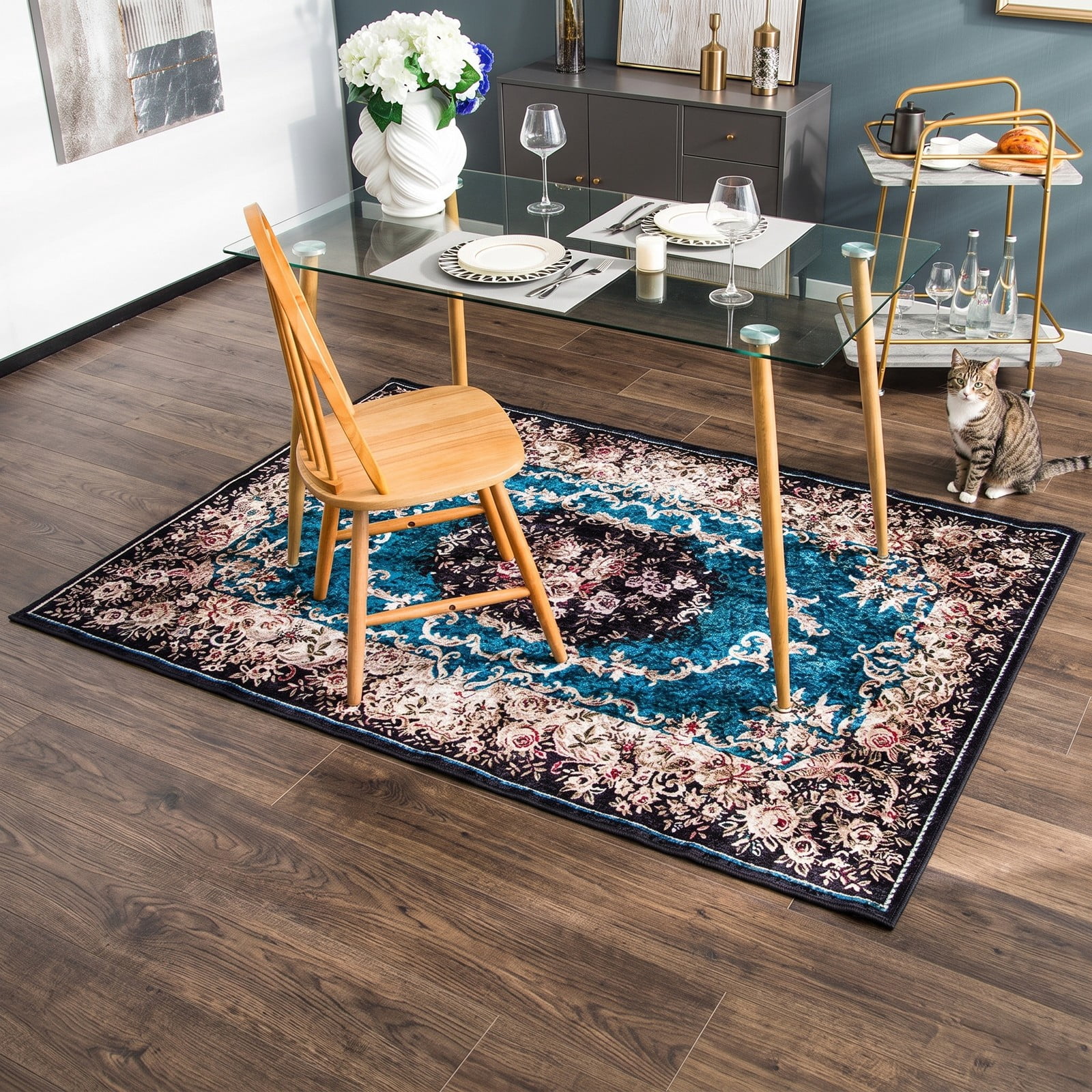 ALPULON Vintage Area Rug 6'7 x 4'8 Non-Shedding Soft Surface Anti-Slip Bottom Machine Washable Floor Carpet for Living Room Bedroom Dining Room Office, Multicolor