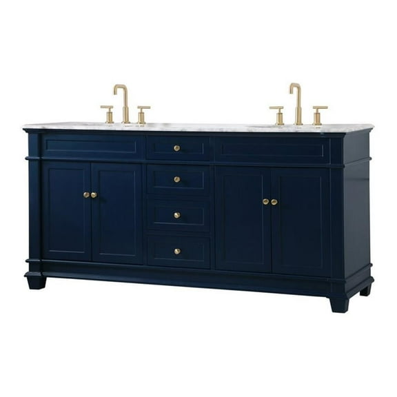 Elegant Decor Wesley 72" Steel and Solid Wood Double Bathroom Vanity Set in Blue