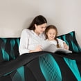 thumbnail image 5 of jejeloiu Modern Geometric Striped Queen Comforter Set,Black Cyan Bedding Comforter Set For Girls Kids Reversible 3-Piece, 5 of 8