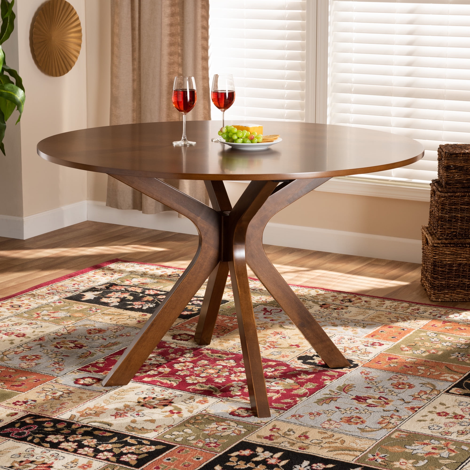 Baxton Studio Kenji Modern and Contemporary Walnut Brown Finished 48-Inch-Wide Round Wood Dining Table