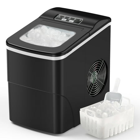 Kndko Countertop Ice Maker 26lbs, 9Pcs/6Mins, 2 Sizes of Bullet-Shaped with Scoop & Basket, Black