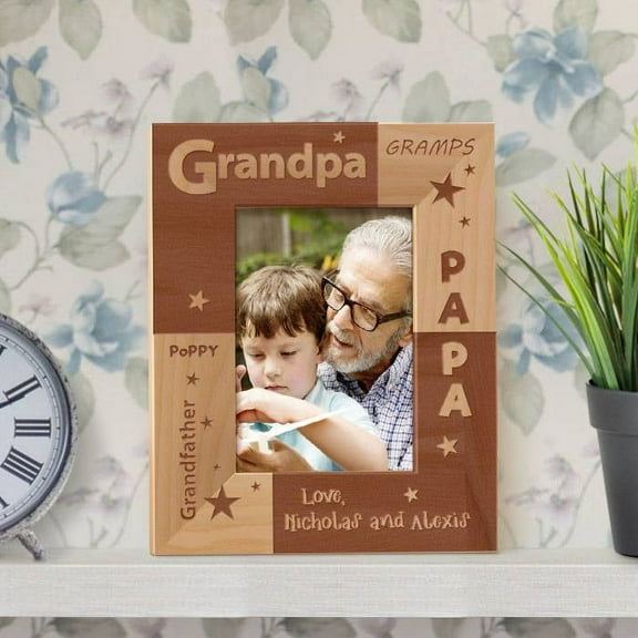 Grandpa's Love Personalized Wooden Picture Frame 3 1/2" x 5" Brown (Vertical)
