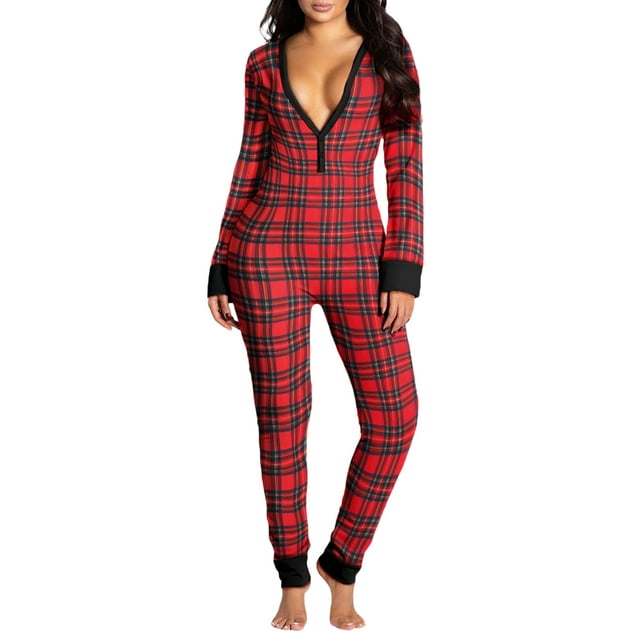 Fortune Combinaison de Sommeil pour Femmes Pyjama de Noël à Manches Longues à Col en V