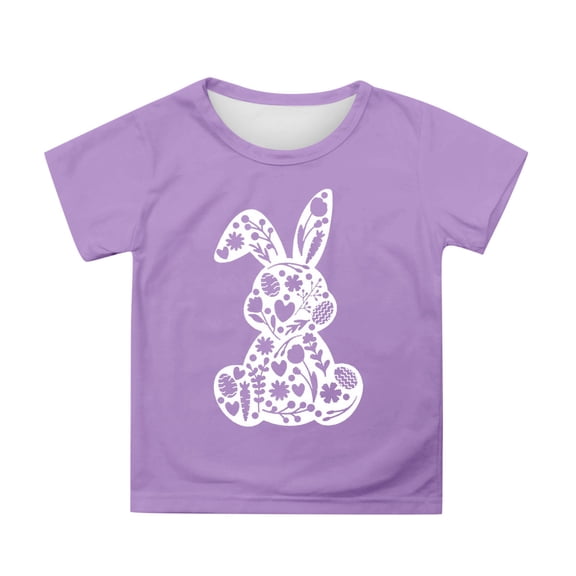 MUXiin Girls Easter T Shirts Rabbit Tops Egg Short Sleeve T Shirt Top Fashion Happy Easter Blouse Tops Tee for Toddler & Kids Easter Gifts for Boys(Purple,6-7 Years)