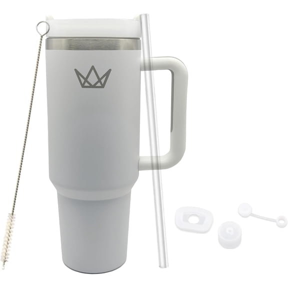 40 oz Stainless Steel Insulated Tumbler with Handle & Straw – Double Wall Vacuum, Hot & Cold Travel Cup