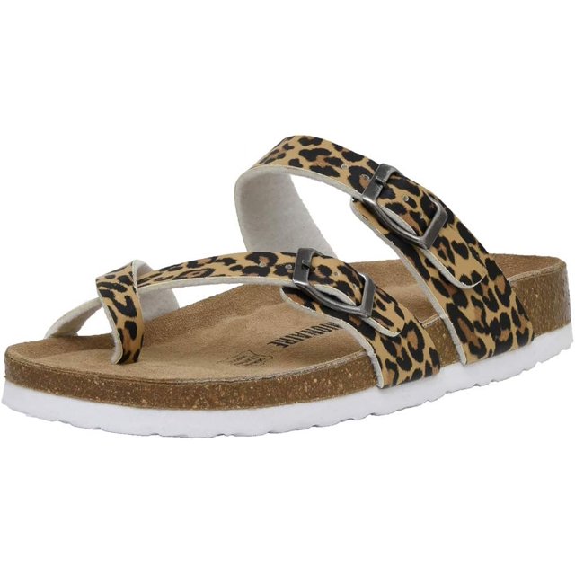 Sandalias para mujer con plantilla de corcho, sandalias deslizantes ajustables con doble hebilla para chanclas casuales de verano, sandalias de playa con punta abierta