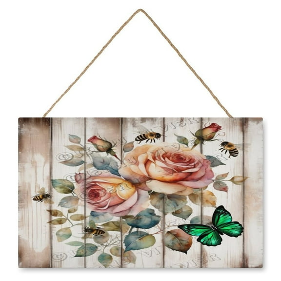 Rose Wall Art Wooden Sign Rustic Farmhouse Decor Vintage Pictures for Bedroom Bathroom Kitchen Wall Decorations Bar Interior Decor 10"x16" Wooden Hanging Signs