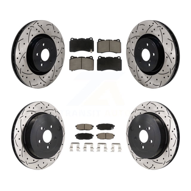 Transit Auto Front Rear Coated Drilled Slotted Disc Brake Rotors and Ceramic Pads Kit for Car 2017 Subaru BRZ Base with Brembo Brakes KDC-101220