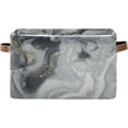 thumbnail image 2 of Gray Marble Print Square Storage Basket Storage Bins Canvas Storage Organizer Closet Shelf Organizer for Home Office, 2 Pc, 2 of 7