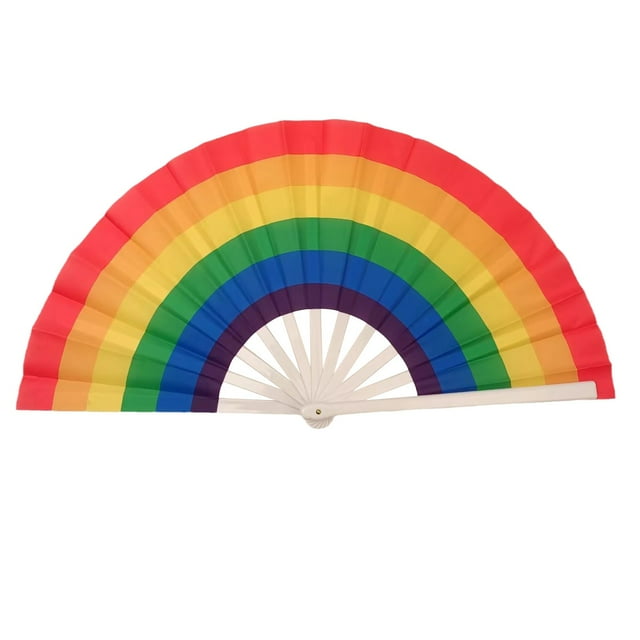 Rainbow Folding Fan – Handheld Clack Fan For Raves Festivals & – Cloth With Sturdy Handle – & Party Accessory For Women & Men Rose 32 Party Decorations about A Baby Napkins Star Garland Paper Happy