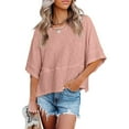 thumbnail image 2 of USSUMA Loose Fit Short Summer Tops for Women 2022 Trendy Solid Color Womens Tunic Tops Crewneck Basic Shirts Tees 3/4 Sleeve Dressy Blouses for Women, 2 of 5