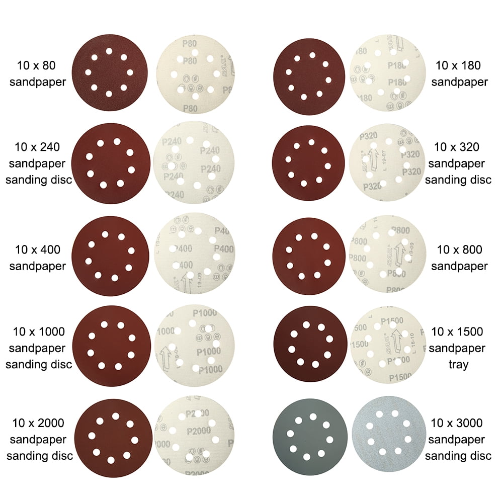 100pc 125mm 5/" Sanding Discs Pads 80-3000 Mix Orbital Sander Hook Loop Sandpaper