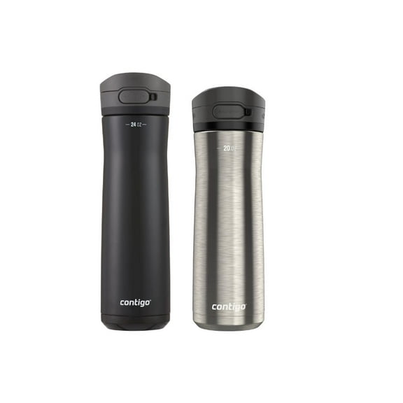 Contigo Jackson Chill Bundle 2 Water Bottles Black 24oz and SS 20oz with Autopop Lid