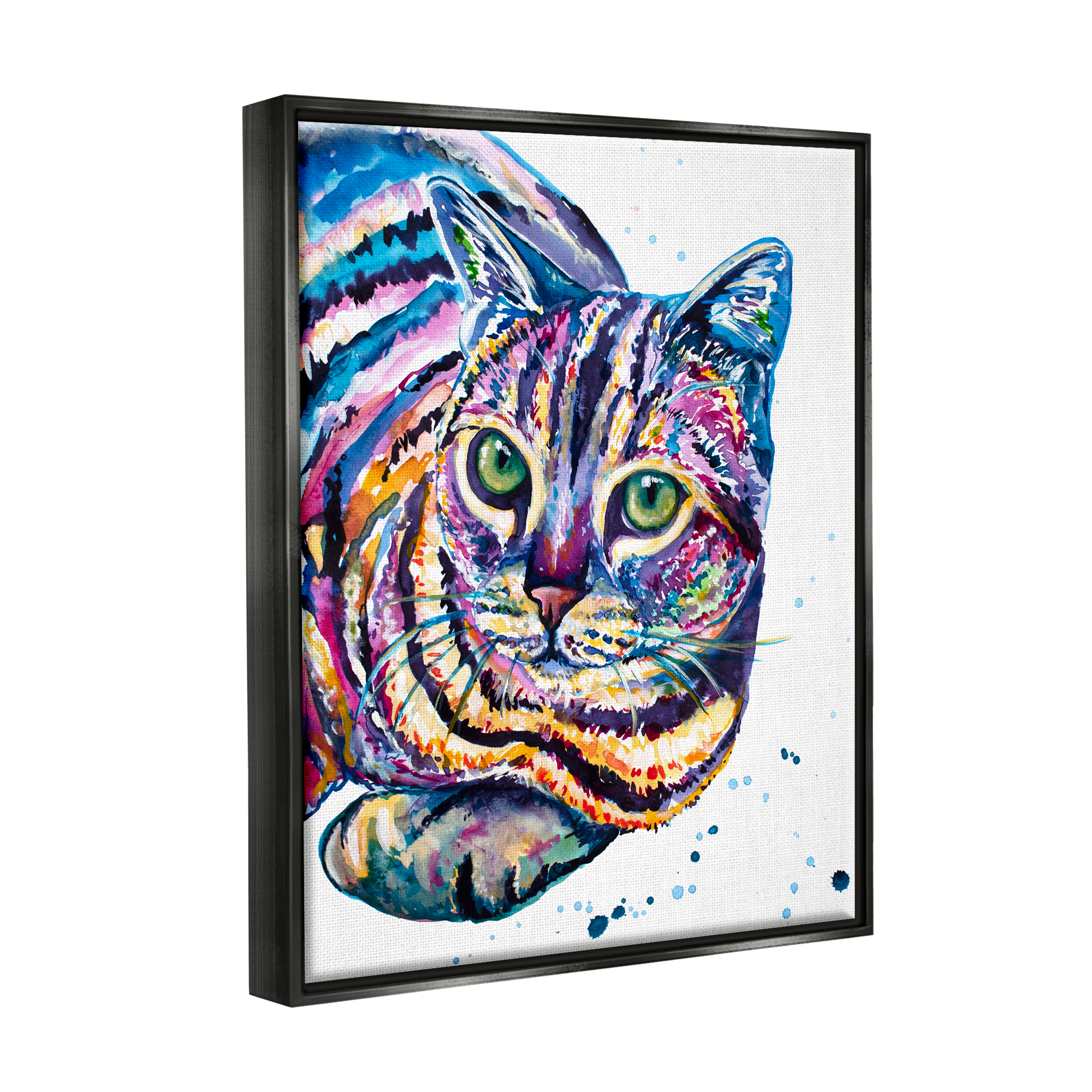 Stupell Fun Striped Rainbow Cat Portrait Animals & Insects Painting Black Floater Framed Art Print Wall Art