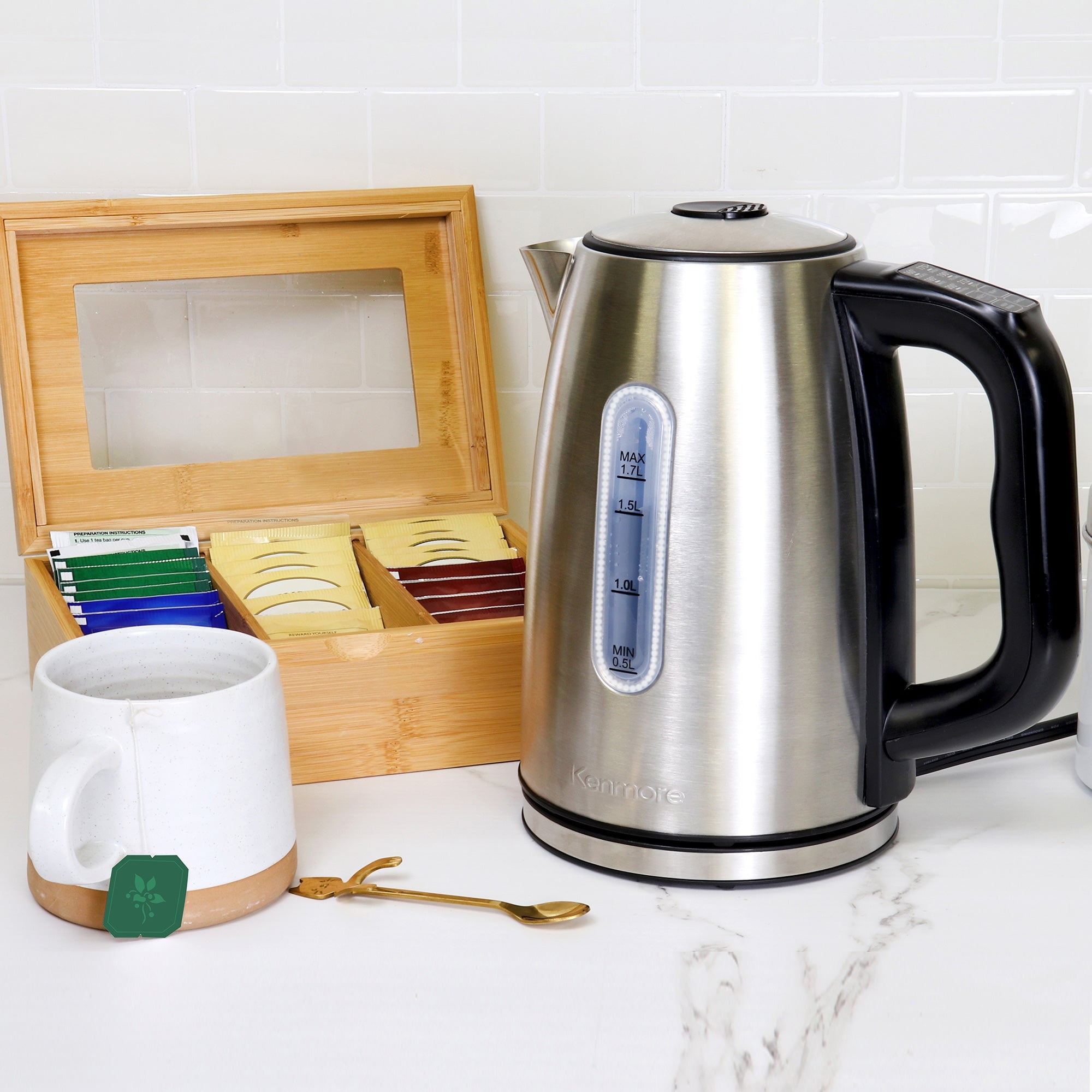 Kenmore 1.7L Cordless Electric Tea Kettle with 6 Temperature Pre-Sets