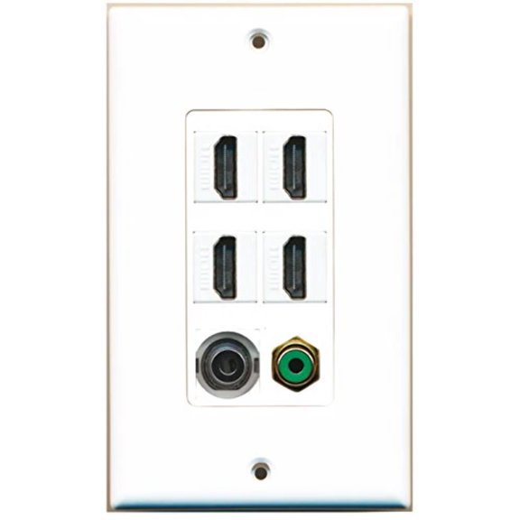 RiteAV - 4 Port HDMI 1 RCA Green 1 3.5mm Wall Plate Decorative