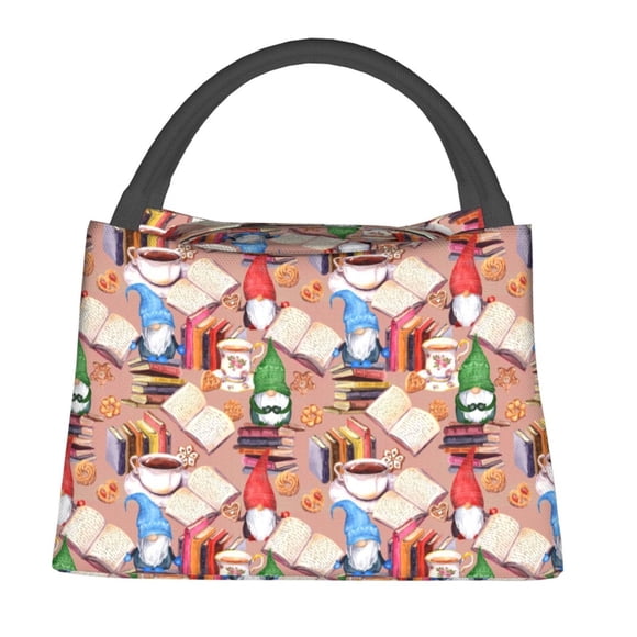 Easygdp Gnomes Books Tea Cups Bolsa de Almuerzo Insulada Reutilizable, Bolsa de Mano y Bandolera para Oficina, Trabajo, Viajes