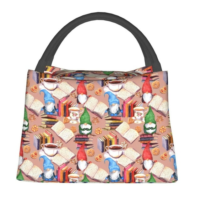 Easygdp Gnomes Books Tea Cups Bolsa de Almuerzo Insulada Reutilizable, Bolsa de Mano y Bandolera para Oficina, Trabajo, Viajes