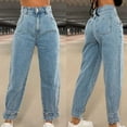 thumbnail image 2 of Women's High Waist Stretch Straight Wide Leg Blue Jeans Distressed Comfort Classic Denim Pants Trousers with Pockets, 2 of 7