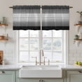 thumbnail image 2 of Black Gray Tier Curtains, Farmhouse Vintage Gradient Wooden Plank Light Filtering Kitchen Curtains, 2Pcs Rod Pocket Half Window Treatments Panels for Sink Cafe Cabinet Camper 27.5x36 Inches, 2 of 9