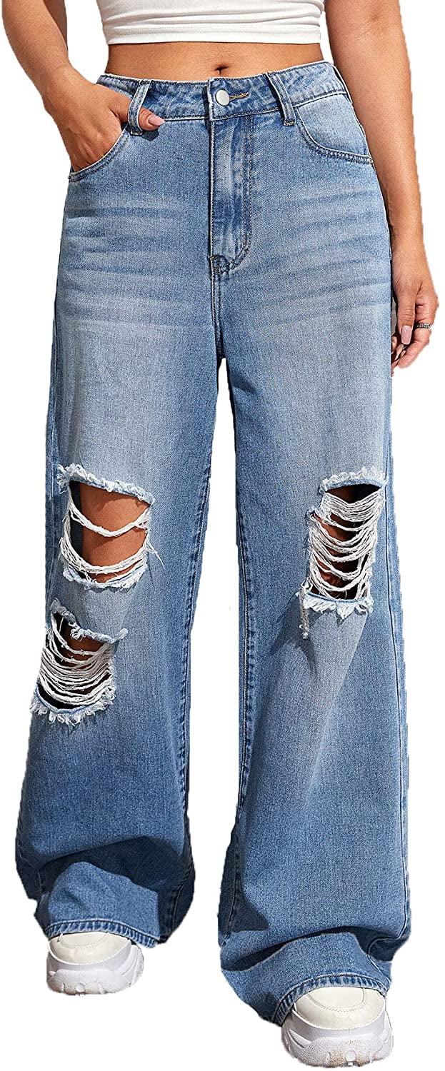 Women's Casual Loose Ripped Denim Pants 
