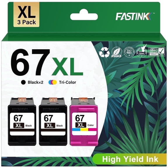 67XL Ink Cartridge Compatible for HP 67 Ink Cartridge for HP Ink 67 (3-Pack ,2 Black, 1 Tri-Color)